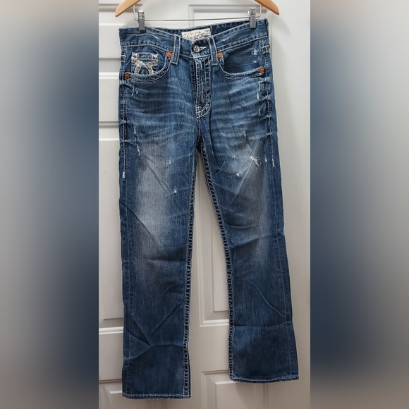 BIG STAR PIONEER MEN'S DISTRESSED & DESTROYED RELAXED BOOTCUT JEANS SIZE 31R X34 - Picture 10 of 13